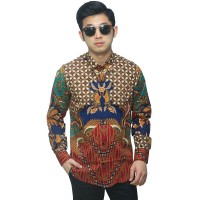 Kemeja Batik Elegan Kombinasi Motif Nusantara Navy