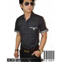 Kemeja Grey Pocket Combination