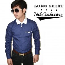 Kemeja Neck Navy