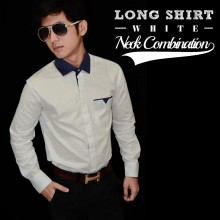Kemeja Neck Combination White