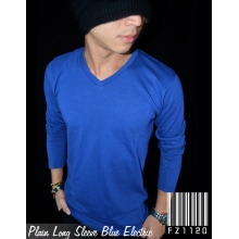 Kaos Polos Panjang V-Neck Blue Electric