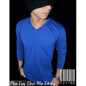 Kaos Polos Panjang V-Neck Blue Electric
