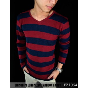 Big Stripe Tee Long Sleeve Maroon n Navy