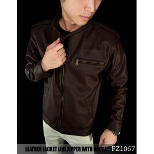 Jacket Leather Line Zipper With Badge