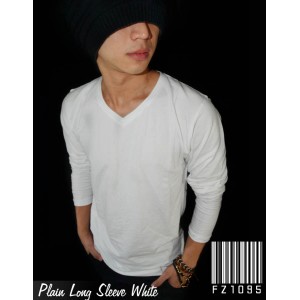 Kaos Polos Panjang V-Neck Putih