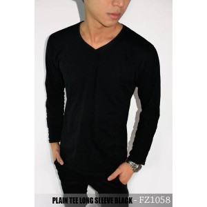 Kaos Polos Panjang V-Neck Hitam