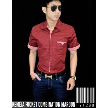 Kemeja Pocket Combination Maroon 