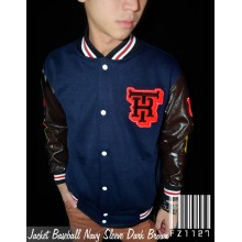Jacket Baseball Navy Sleeve Brown