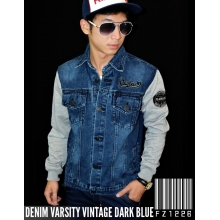 Denim Varsity Jacket Vintage Dark Blue