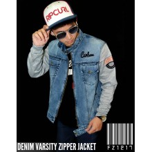 Denim Varsity Zipper Jacket