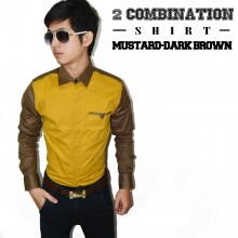 Two Combination Shirt Mustard n Dark Brown