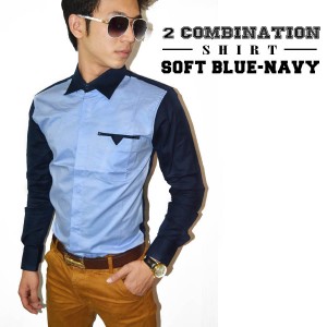 Two Combination Shirt Soft Blue n Navy