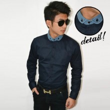 Kemeja Contrast Denim Collar Navy