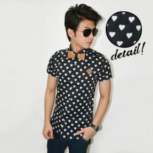 Kemeja Short Black Love Pattern