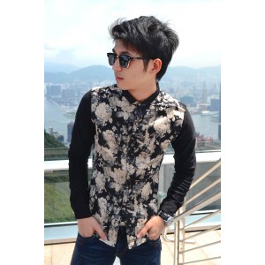 Kemeja Floral Vintage Printing Black