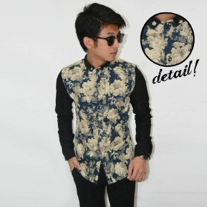 Kemeja Floral Vintage Printing Navy