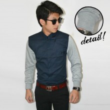 Kemeja Long Navy Cotton Sleeve