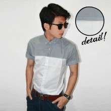 Kemeja Short Cut n Sew Soft Grey White