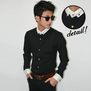 Kemeja Waffle Neck Combination Black