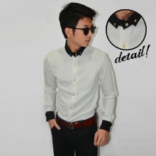Kemeja Waffle Neck Combination White