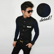 Kemeja Waffle Fake Pocket Black