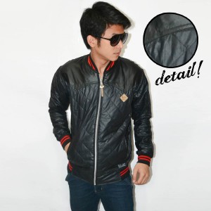 Jacket Varsity Leather Quilted Combine Black