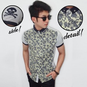 Kemeja Short Casual Batik Skull Side Cream