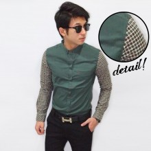 Kemeja Sleeve Checkered Plain Dark Green