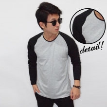 Raglan Tee Long Sleeve Soft Grey Black