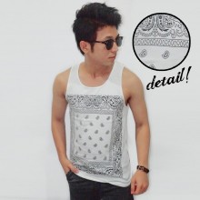 Mens Tank Top Tribal Ethnic Frame White