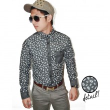 Kemeja Denim Skull Pattern Black