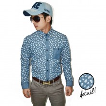 Kemeja Denim Skull Pattern Blue