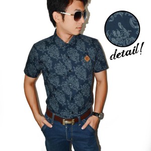 Kemeja Short Batik Pattern Navy