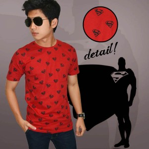 Superman Pattern Red Tee - SUPERHERO T-SHIRT