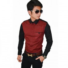 Two Combination Shirt Maroon n Black