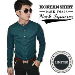 Kemeja Korean Neck Square Dark Tosca *Limited Edition