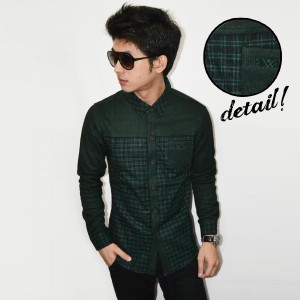 Kemeja Flanel Knit Square Dark Green