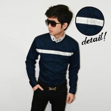 Kemeja Middle Line Stripe Dark Navy
