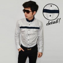 Kemeja Middle Line Stripe White