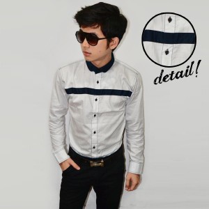Kemeja Middle Line Stripe White