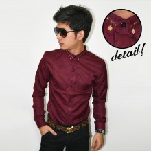 Kemeja Premium Neck Gold List Maroon