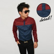Kemeja Vertical Line Top Maroon