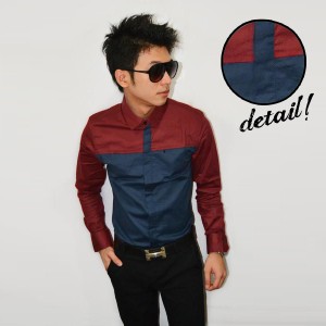 Kemeja Vertical Line Top Maroon