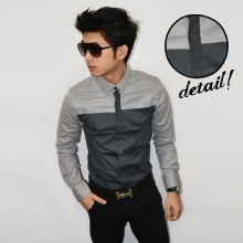 Kemeja Vertical Line Top Soft Grey