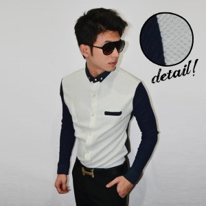 Kemeja Waffle Fake Pocket White