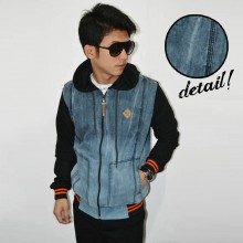 Jacket Denim Hoodie Dry Washy Blue