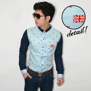 Kemeja American Flag Pattern SoftBlue