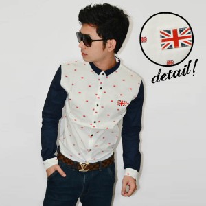 Kemeja American Flag Pattern White