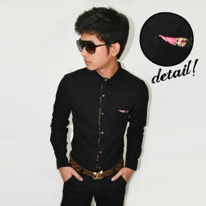 Kemeja Floral Style Patch Black