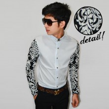 Kemeja Premium Damask Vector White